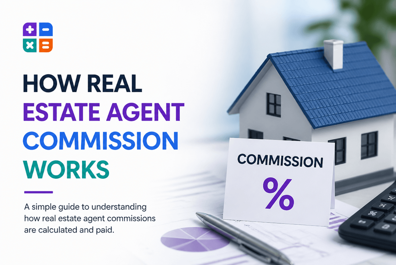 Real estate agent reviewing commission breakdown with clients at a table